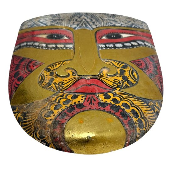 Wooden Tribal Mask Wall Decor Balinese Style Handpainted Artisan Crafted 11.5" - Picture 8 of 12